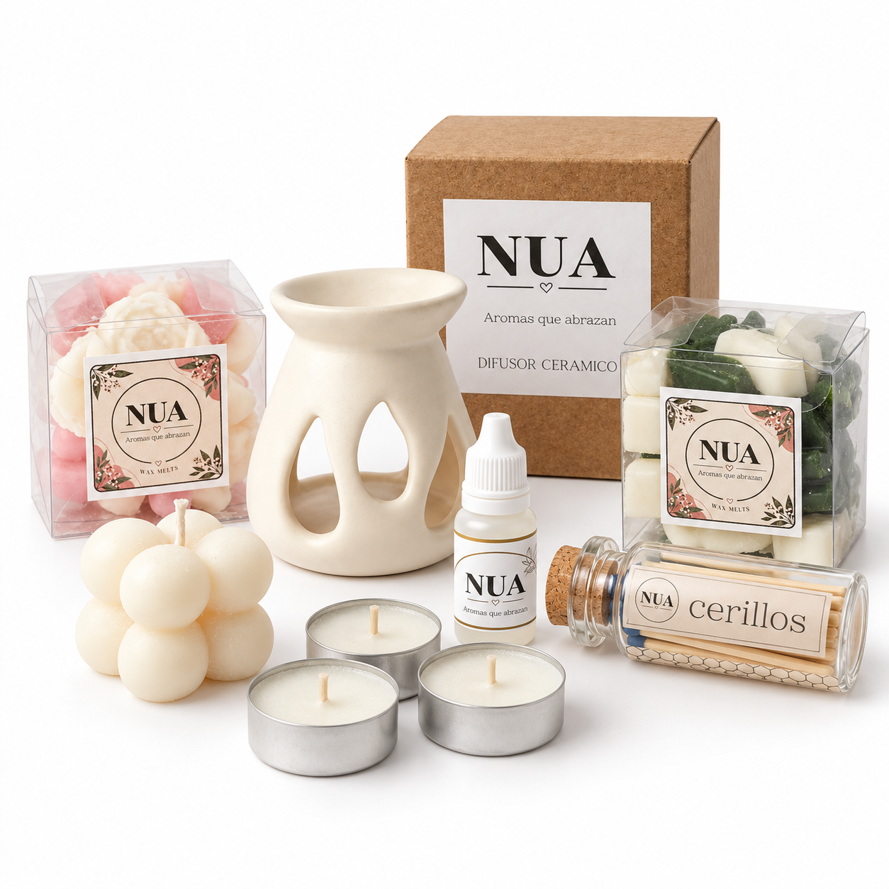 Kit de Aromaterapia con difusor, wax melts, velas, blend y cerillos