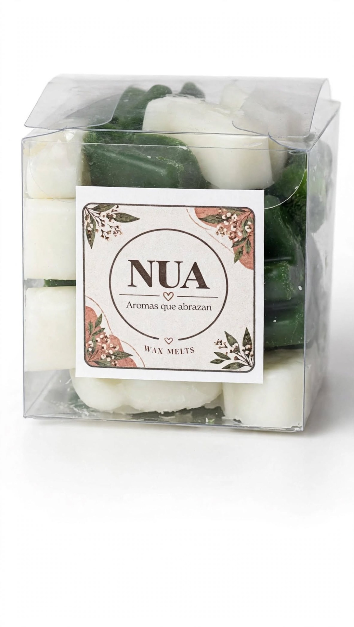 Caja de wax melts NUA con aromas Canela Vainilla, Chocolate y Café